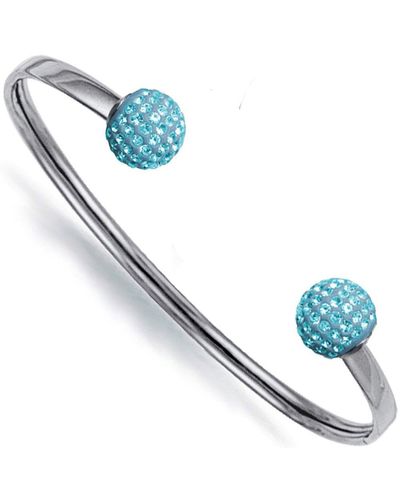 Jewelco London Sterling Silver Crystal Disco Ball Torque Bangle - Blue