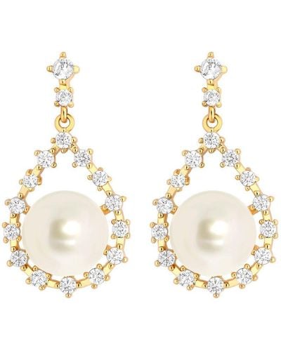 Jon Richard Gold Plated Cubic Zirconia Pear Drop And Pearl Centre Drop Earrings - White