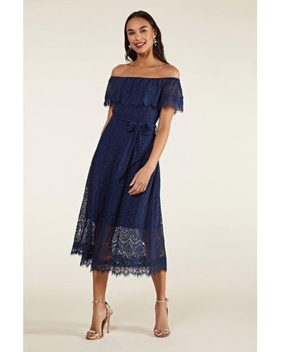 Yumi' Navy Lace 'lucie' Bardot Dress - Blue