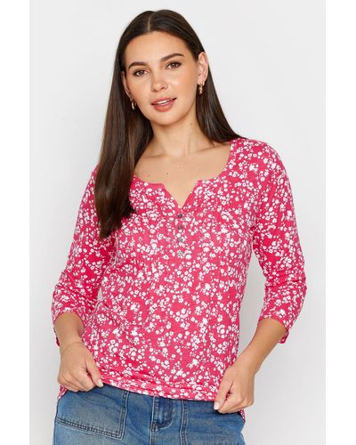 Long Tall Sally Tall Ditsy Floral Print Cotton Henley Top - Pink