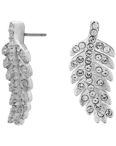 Simply Silver Sterling Silver 925 Embellished With Crystals Feather Stud Earrings - Metallic