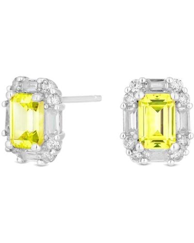 Simply Silver Sterling Silver 925 With Cubic Zirconia Yellow Emerald Cut Stud Earrings