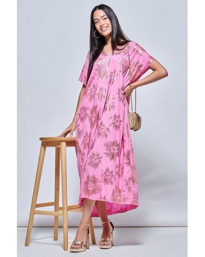Jolie Moi Short Sleeve Tunic Holiday Maxi Dress - Pink
