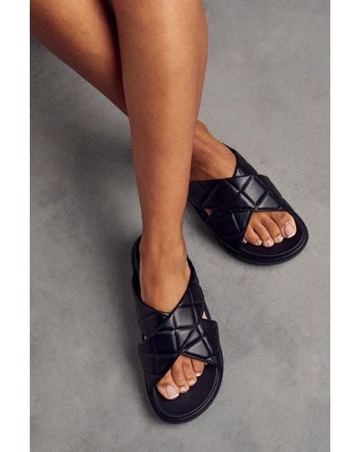MissPap Cross Over Quilted Sliders - Grey