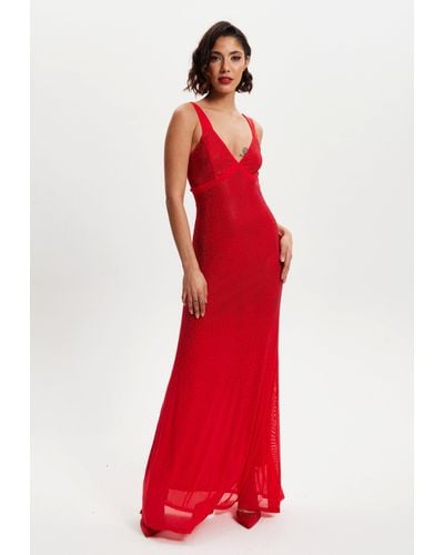 Liquorish Red Sequin Maxi Dress With Open Back Detail