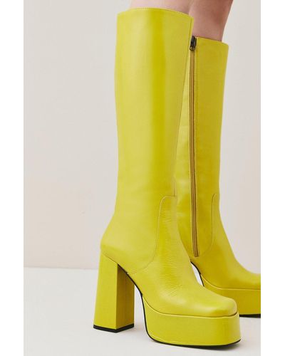 Karen Millen Leather Platform Knee High Boot - Yellow