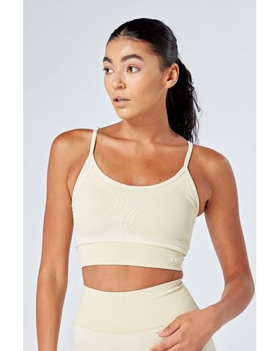 Twill Active Recycled Colour Block Body Fit Seamless Sports Bra - Stone - White