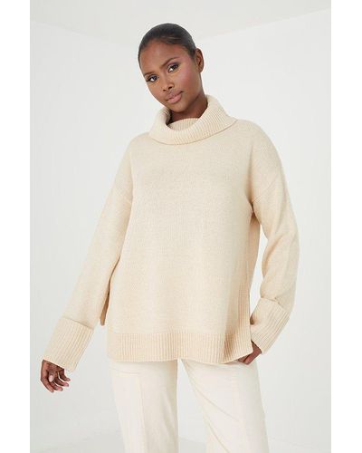 Brave Soul 'annabell' Roll Neck Jumper With Turn Up Cuffs - Natural