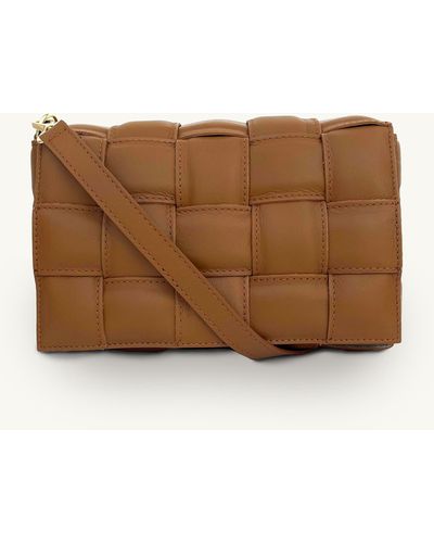 Apatchy London Padded Woven Leather Crossbody Bag With Tan Plain Strap - Brown