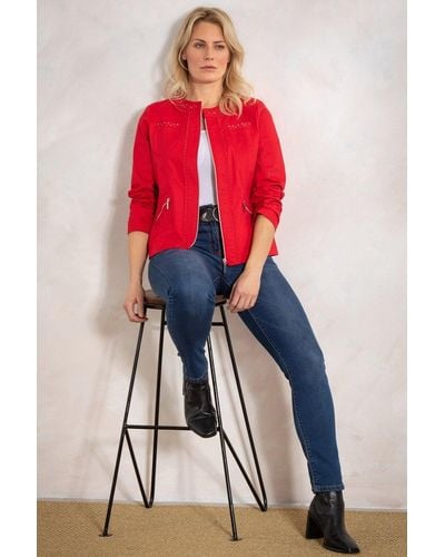 Klass Embellished Cotton Blend Jacket - Red