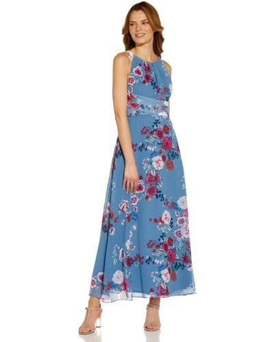 Adrianna Papell Floral Ankle Length Dress - Blue