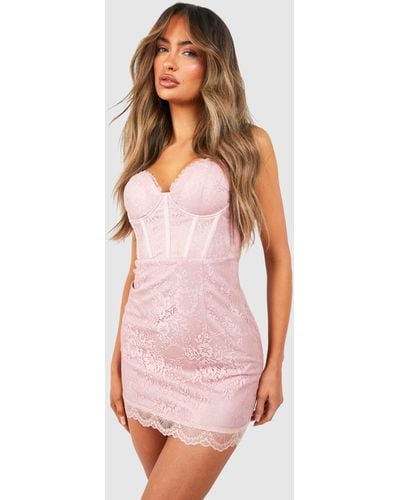 Boohoo Lace Corest Mini Dress - Pink