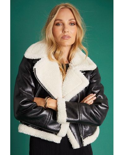 ANOTHER SUNDAY Bonded Aviator Jacket With Faux Fur Lining In Black - Green