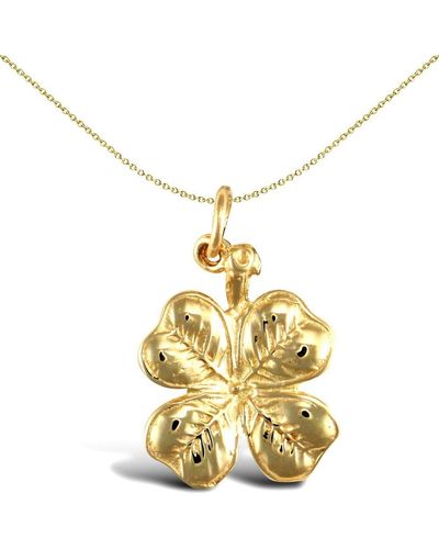 Jewelco London Solid 9ct Yellow Gold 4 Leaf Clover Charm Pendant - Metallic