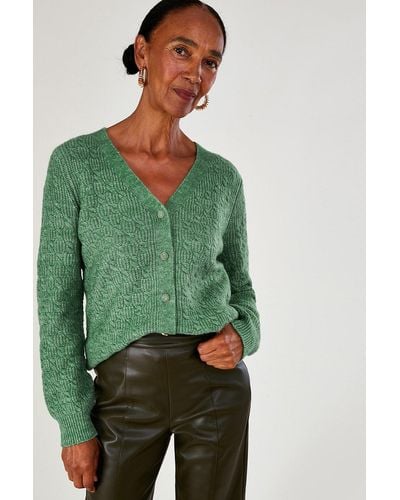 Monsoon Super-soft Cable Knit Cardigan - Green