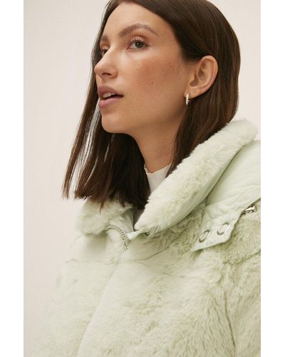 Oasis Faux Fur Padded Mix Bomber Jacket - Natural