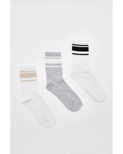 Boohoo Thick Stripe 3 Pack Sports Sock - White