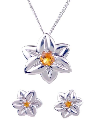 Ojewellery Citrine Daffodil Necklace Earring Set - White