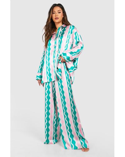 Boohoo Wavy Print Oversized Pyjama Set - Blue