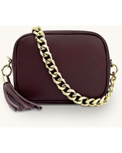 Apatchy London Port Leather Crossbody Bag With Gold Chain Strap - Purple