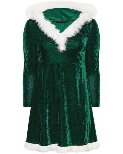 Yours Velvet Santa Christmas Dress - Green