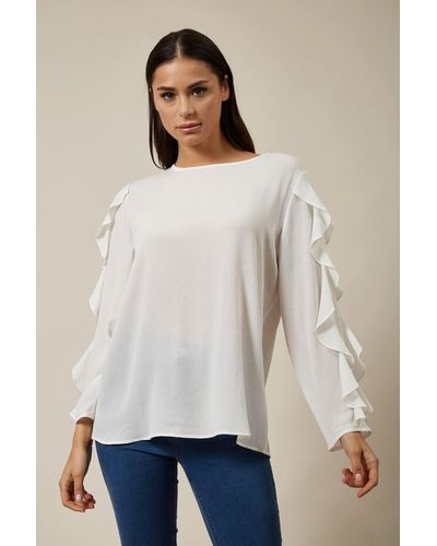 Hoxton Gal Oversized Ruffle Sleeve Relaxed Fit Top - Natural