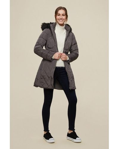 Dorothy Perkins Charcoal Long Luxe Padded Coat - Natural