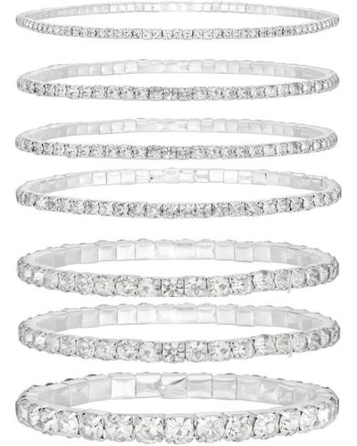 Mood Silver Crystal Mixed Stone Stretch Bracelets - Pack Of 7 - White