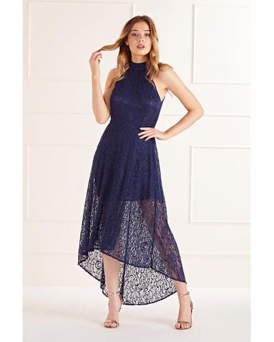 Mela Navy Lace 'mely' Asymmetric Dress - Blue