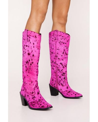 Nasty Gal Hair On Knee High Cowboy Boots - Pink