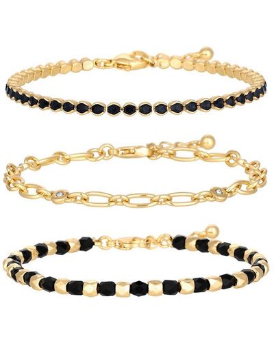 Mood Gold Black Bead And Celestial Chain Bracelet - Pack Of 3 - Metallic