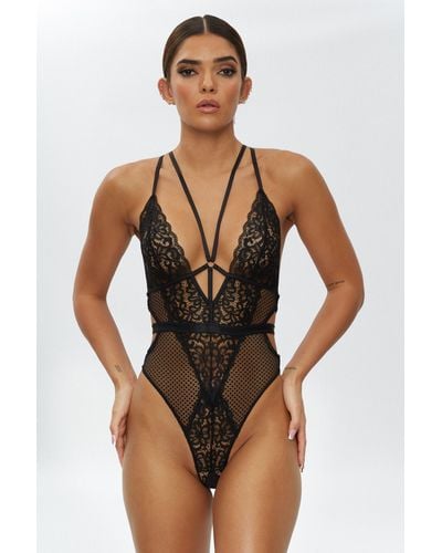 Ann Summers Santos Black Bodysuits Body Suits Sheer Mesh Sexy Lingerie UK8  BNWT