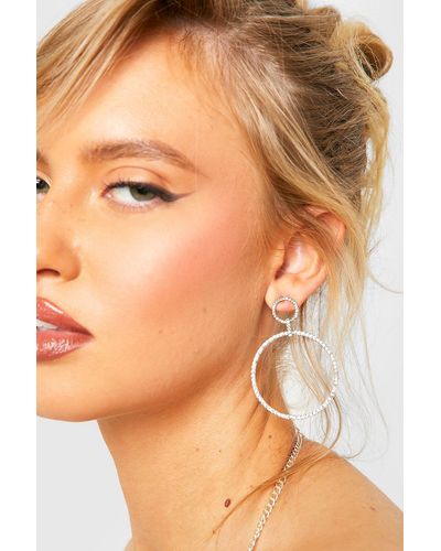 Boohoo Pave Large Double Open Drop Earrings - Brown