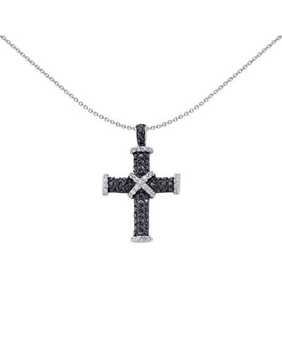 Jewelco London Silver Black Cz Pave Cross Pendant Necklace 18 Inch - Gvx025b - Metallic