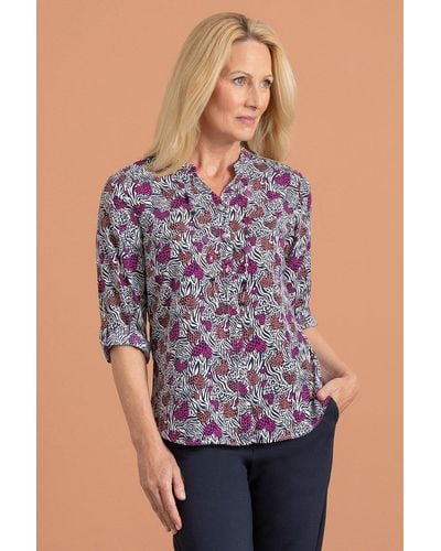 Anna Rose Heart Print Blouse With Necklace - Purple