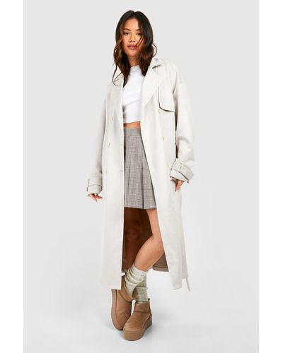 Boohoo Oversized Double Breast Trench Coat - White