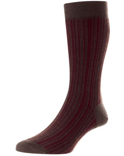 Pantherella Marsden Vertical Stripe Sock - Brown