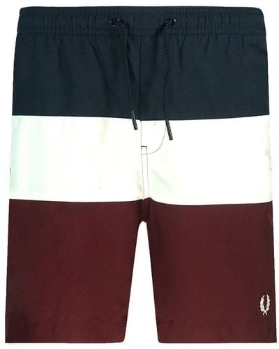 Fred Perry Colour Block S8510 122 Burgundy Swim Shorts - Blue