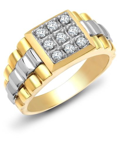 Jewelco London 9ct 2 Colour Gold 0.5ct Diamond Watch Signet Ring 12mm - 9r096 - Metallic