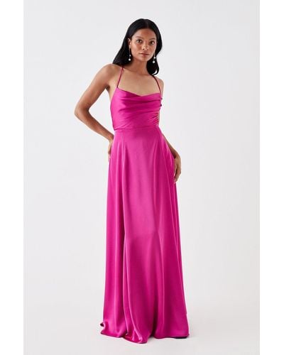Coast Petite Cowl Neck Satin Maxi Prom Dress With Strappy Back - Pink