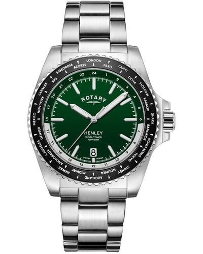 Rotary Henley Stainless Steel Classic Analogue Quartz Watch - Gb05370/78 - Green