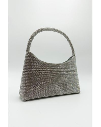 Miss Diva Riven Diamante Embellished Top Handle Bag - Grey