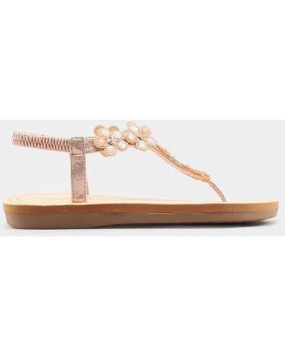 Yours Wide & Extra Wide Fit Diamante Flower Sandals - Natural