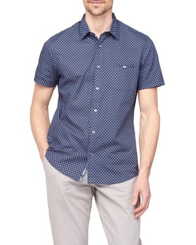 Jeff Banks Short Sleeve Geometric Print Cotton Shirt - Blue