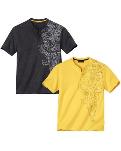 Atlas For Men Maori Button Neck T-shirt Pack Of 2 - Yellow