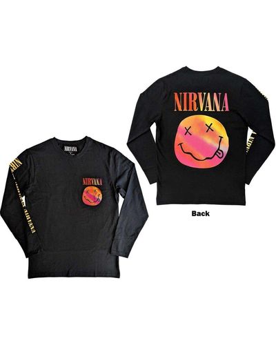 Nirvana Happy Face Gradient Long-sleeved T-shirt - Black