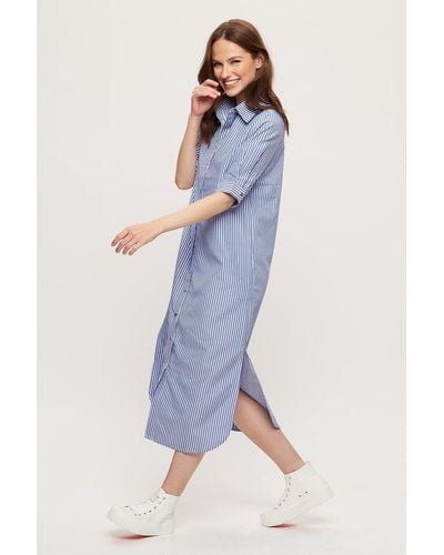 Dorothy Perkins Mid Blue Stripe Shirt Midi Dress