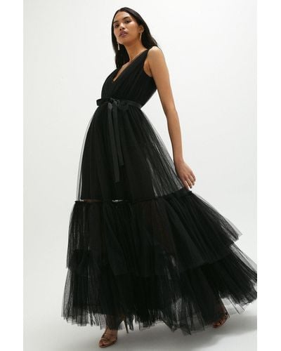 Coast Tulle Belted Maxi Dress - Black