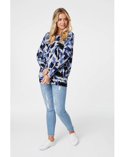 Izabel London Abstract Print Slouchy Jumper - Blue