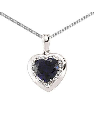 Jewelco London Silver Blue Heart And Cz Love Heart Halo Necklace 18 Inch